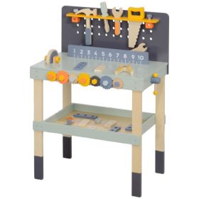 Qaba Kids Wooden Tool Bench, 49 Piece Kids Workbench Playset, Pretend Play Toy Construction Tool Set For Toddlers Age 3-6 Years, Light Blue