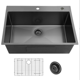 30 Inch Topmount Gunmetal Black 18 Gauge Single Bowl Kitchen Sink