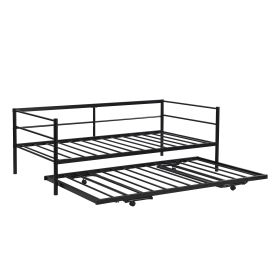 Double Metal Sofa Bed With Adjustable Wheels, Pop-up Wheels, Black