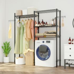 Double Row With Hanging Clothes Bar, 1 Layer Rack, 3 Mesh Baskets, Open Style Wardrobe Made Of Iron