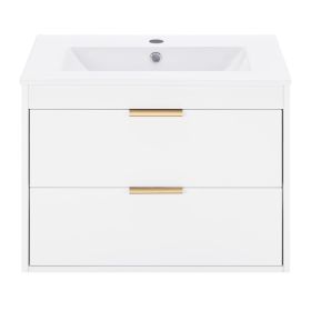 24 Inches Floating Wall-Hung Bathroom Vanity With White Ceramic Sink And Drawer Storage - No Mirror, No Faucet