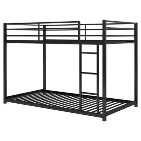 Metal Bunk Bed, Low Bunk Bed With Ladder, Black