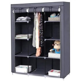 Non Woven Wardrobe 4 Layers 10 Grids 130 X 45 X 167cm - Gray