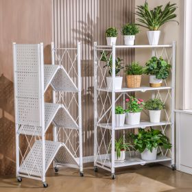 5-layer White Foldable Metal Storage Rack With Wheels