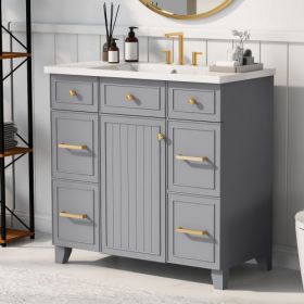 36 Bathroom Vanity Cabinet With Sink Top Combo Set, Grey, Single Sink, Shaker Cabinet With Soft Closing Door And Drawer