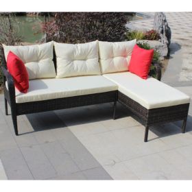 Outdoor Patio Furniture Sets 2 Piece Conversation Set Wicker Ratten Sectional Sofa With Seat CushionsBeige Cushion