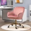 360¬∞ Pink Velvet Swivel Chair With High Back, Adjustable Working Chair With Golden Color Base