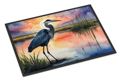 Blue Heron Setting Sun Doormat Front Door Mat Indoor Outdoor Rugs for Entryway, Non Slip Washable Low Pile, 24H X 36W