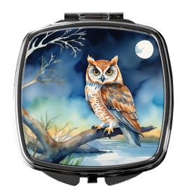 Owl Perched in Coastal Tree Compact Mirror Decorative Travel Makeup Mirror for Women Girls Gifts Pocket Makeup Mirror Folding Handheld