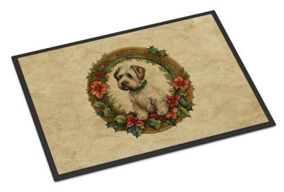 Sealyham Terrier Christmas Flowers Doormat Front Door Mat Indoor Outdoor Rugs for Entryway, Non Slip Washable Low Pile, 24H X 36W