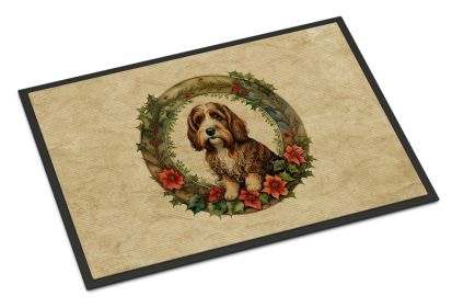 Petit Basset Griffon Vendeen Christmas Flowers Doormat Front Door Mat Indoor Outdoor Rugs for Entryway, Non Slip Washable Low Pile, 24H X 36W