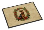 Welsh Terrier Christmas Flowers Doormat Front Door Mat Indoor Outdoor Rugs for Entryway, Non Slip Washable Low Pile, 24H X 36W