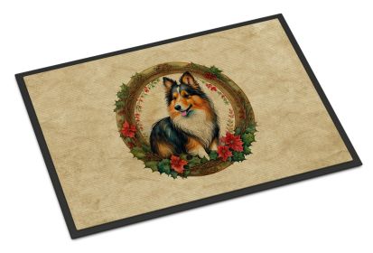 Sheltie Christmas Flowers Doormat Front Door Mat Indoor Outdoor Rugs for Entryway, Non Slip Washable Low Pile, 24H X 36W