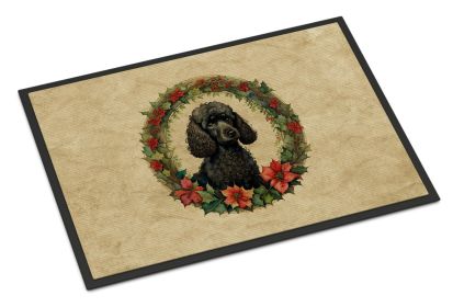 Poodle Christmas Flowers Doormat Front Door Mat Indoor Outdoor Rugs for Entryway, Non Slip Washable Low Pile, 24H X 36W