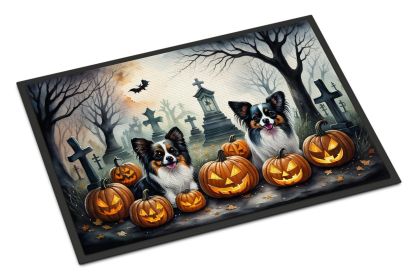 Papillon Spooky Halloween Doormat Front Door Mat Indoor Outdoor Rugs for Entryway, Non Slip Washable Low Pile, 24H X 36W