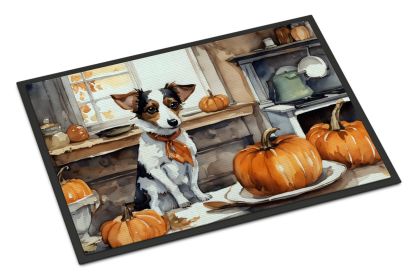 Jack Russell Terrier Fall Kitchen Pumpkins Doormat Front Door Mat Indoor Outdoor Rugs for Entryway, Non Slip Washable Low Pile, 24H X 36W