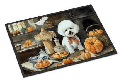 Bichon Frise Fall Kitchen Pumpkins Doormat Front Door Mat Indoor Outdoor Rugs for Entryway, Non Slip Washable Low Pile, 24H X 36W