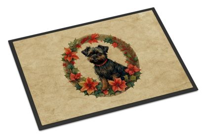 Affenpinscher Christmas Flowers Doormat Front Door Mat Indoor Outdoor Rugs for Entryway, Non Slip Washable Low Pile, 24H X 36W