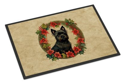 Cairn Terrier Christmas Flowers Doormat Front Door Mat Indoor Outdoor Rugs for Entryway, Non Slip Washable Low Pile, 24H X 36W