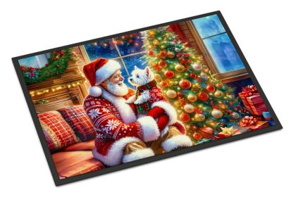 Westie and Santa Claus Doormat Front Door Mat Indoor Outdoor Rugs for Entryway, Non Slip Washable Low Pile, 24H X 36W