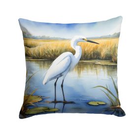 Snowy Egret in Coastal Marshes Throw Pillow Machine Washable, Indoor Outdoor Decorative Pillow for Couch, Bed or Patio, 18Hx18W