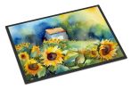 Sunflowers in Watercolor Doormat Front Door Mat Indoor Outdoor Rugs for Entryway, Non Slip Washable Low Pile, 24H X 36W