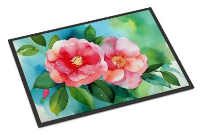 Alabama Camellia in Watercolor Doormat Front Door Mat Indoor Outdoor Rugs for Entryway, Non Slip Washable Low Pile, 24H X 36W