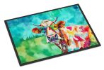 Hippie Animal Cow Doormat Front Door Mat Indoor Outdoor Rugs for Entryway, Non Slip Washable Low Pile, 24H X 36W