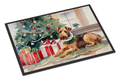 Airedale Terrier Cozy Christmas Doormat Front Door Mat Indoor Outdoor Rugs for Entryway, Non Slip Washable Low Pile, 24H X 36W