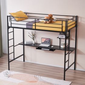 Loft Bed With Table Shelf 198x97.79x182cm Black Iron Bed