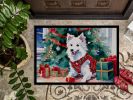 Japanese Spitz Cozy Christmas Doormat Front Door Mat Indoor Outdoor Rugs for Entryway, Non Slip Washable Low Pile, 24H X 36W