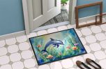 Spring Dolphin Doormat Front Door Mat Indoor Outdoor Rugs for Entryway, Non Slip Washable Low Pile, 24H X 36W