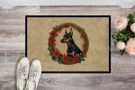 Doberman Pinscher Christmas Flowers Doormat Front Door Mat Indoor Outdoor Rugs for Entryway, Non Slip Washable Low Pile, 24H X 36W