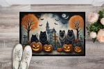 Keeshond Spooky Halloween Doormat Front Door Mat Indoor Outdoor Rugs for Entryway, Non Slip Washable Low Pile, 24H X 36W