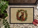 Welsh Terrier Christmas Flowers Doormat Front Door Mat Indoor Outdoor Rugs for Entryway, Non Slip Washable Low Pile, 24H X 36W