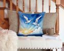 Gulls Soaring High Throw Pillow Machine Washable, Indoor Outdoor Decorative Pillow for Couch, Bed or Patio, 14Hx14W