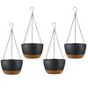 4Pcs 9.64In Diameter Hanging Planter with Drainage Holes Removable Self-Watering Tray Plastic Hanging Flower Plant Pots For Indoor Outdoor Herb Ivy Fe