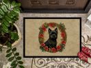 Cairn Terrier Christmas Flowers Doormat Front Door Mat Indoor Outdoor Rugs for Entryway, Non Slip Washable Low Pile, 24H X 36W