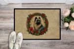 Keeshond Christmas Flowers Doormat Front Door Mat Indoor Outdoor Rugs for Entryway, Non Slip Washable Low Pile, 24H X 36W