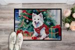 Japanese Spitz Cozy Christmas Doormat Front Door Mat Indoor Outdoor Rugs for Entryway, Non Slip Washable Low Pile, 24H X 36W