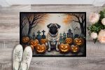 Fawn Pug Spooky Halloween Doormat Front Door Mat Indoor Outdoor Rugs for Entryway, Non Slip Washable Low Pile, 24H X 36W