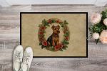 Welsh Terrier Christmas Flowers Doormat Front Door Mat Indoor Outdoor Rugs for Entryway, Non Slip Washable Low Pile, 24H X 36W