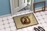 Welsh Terrier Christmas Flowers Doormat Front Door Mat Indoor Outdoor Rugs for Entryway, Non Slip Washable Low Pile, 24H X 36W