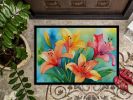 Lilies in Watercolor Doormat Front Door Mat Indoor Outdoor Rugs for Entryway, Non Slip Washable Low Pile, 24H X 36W