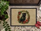 Pug Christmas Flowers Doormat Front Door Mat Indoor Outdoor Rugs for Entryway, Non Slip Washable Low Pile, 24H X 36W