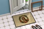 Petit Basset Griffon Vendeen Christmas Flowers Doormat Front Door Mat Indoor Outdoor Rugs for Entryway, Non Slip Washable Low Pile, 24H X 36W