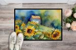 Sunflowers in Watercolor Doormat Front Door Mat Indoor Outdoor Rugs for Entryway, Non Slip Washable Low Pile, 24H X 36W