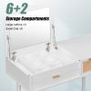 43.3" Classic Wood Makeup Vanity Set with Flip-top Mirror and Stool, Dressing Table with Three Drawers and storage space, White