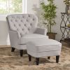 Contemporary Light Grey Fabric Club Chair and Ottoman Set, Stylish Upholstered Armchair with Matching Ottoman