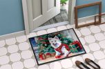 Japanese Spitz Cozy Christmas Doormat Front Door Mat Indoor Outdoor Rugs for Entryway, Non Slip Washable Low Pile, 24H X 36W